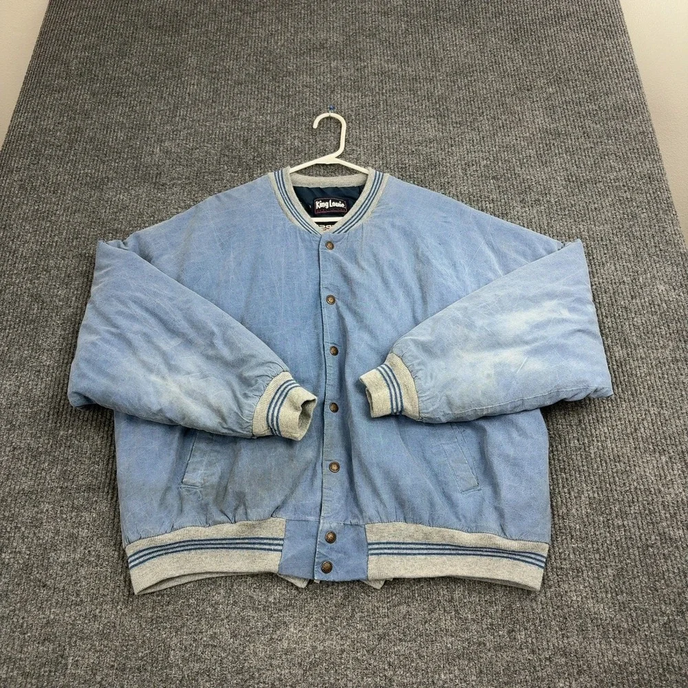 Vintage Pepsi King‎ Louie Jacket Mens XL Blue Cotton Bomber Snap Front USA Style